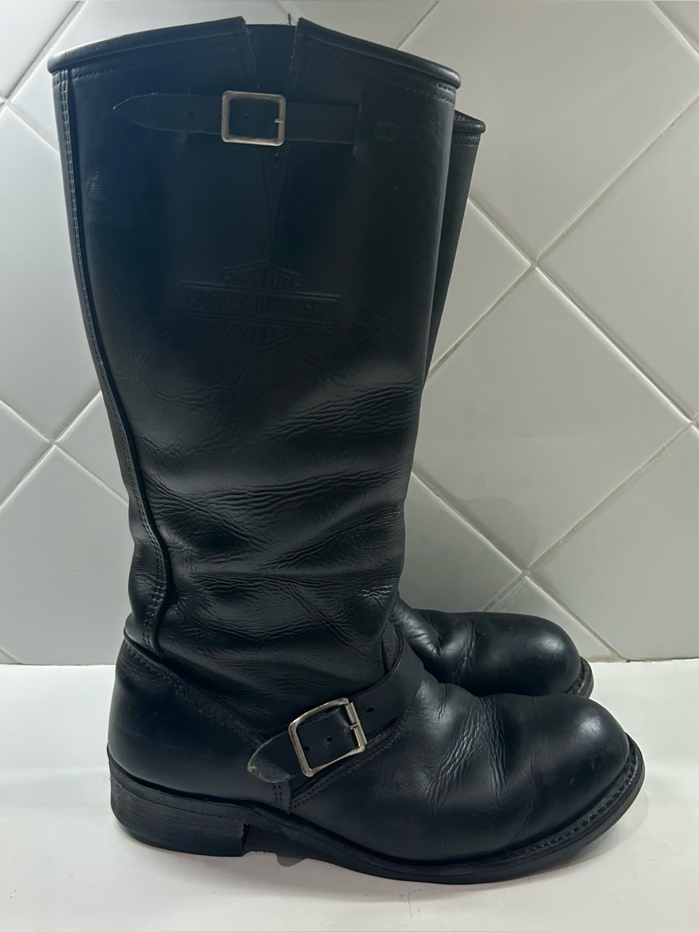 Vintage Harley Davidson Tall Patrol Boots Glossy Engineer Size 15 READ